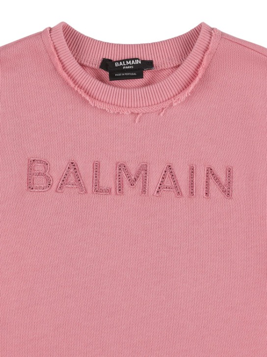 Balmain: Logo有机棉连衣裙 - 粉色 - kids-girls_1 | Luisa Via Roma