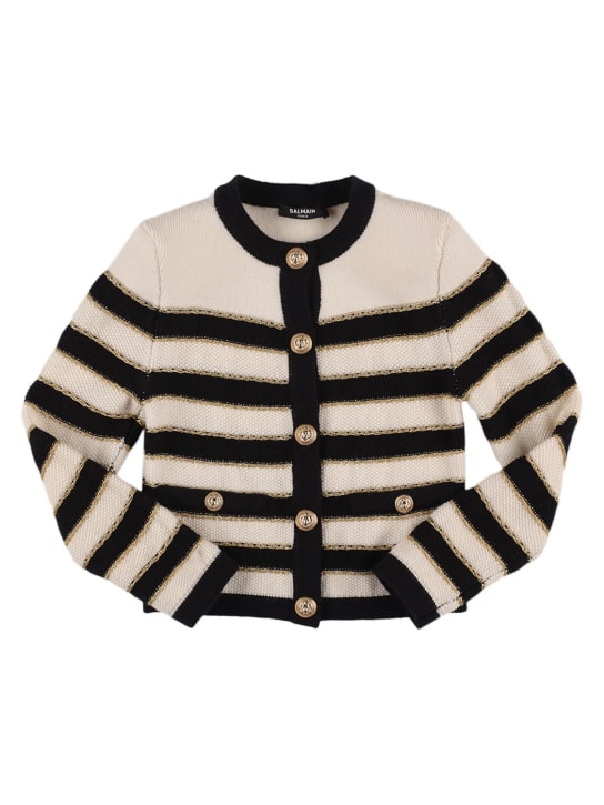 Balmain: Striped wool blend knit cardigan - kids-girls_0 | Luisa Via Roma