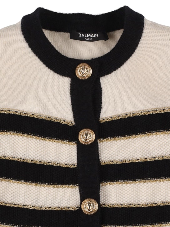 Balmain: 条纹羊毛混纺针织开衫 - kids-girls_1 | Luisa Via Roma