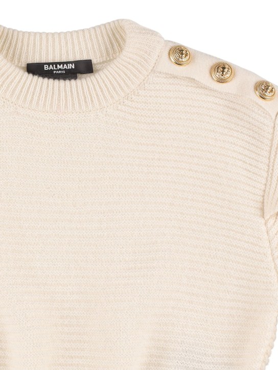 Balmain: Suéter de punto acanalado de lana y cashmere - Marfil - kids-girls_1 | Luisa Via Roma