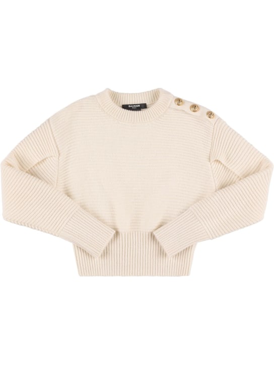 Balmain: Rib knit wool & cashmere sweater - Elfenbein - kids-girls_0 | Luisa Via Roma
