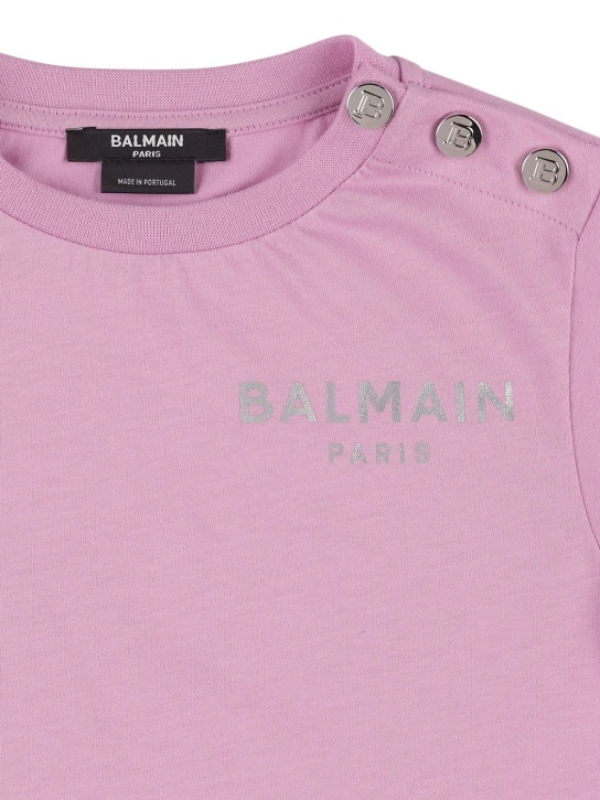 Balmain: Logo organic cotton jersey t-shirt - Lila - kids-girls_1 | Luisa Via Roma