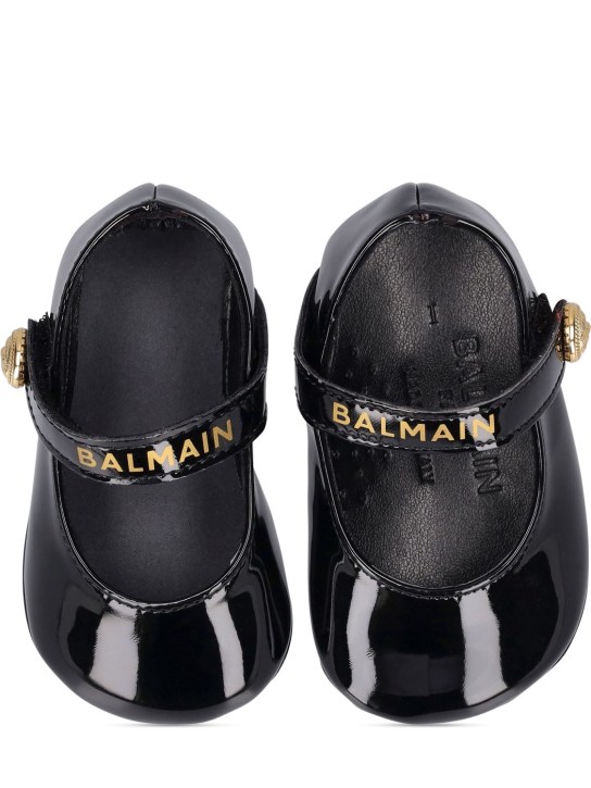 Balmain: Logo faux patent leather ballerinas - Black - kids-girls_1 | Luisa Via Roma