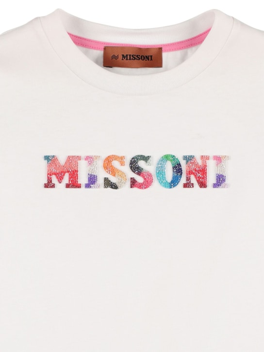 Missoni: Embellished logo cotton jersey t-shirt - Beyaz - kids-girls_1 | Luisa Via Roma