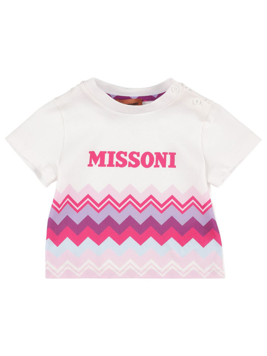 Missoni: Logo印花棉质平纹针织T恤 - 白色 - kids-girls_0 | Luisa Via Roma