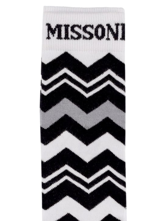 Missoni: Zig zag intarsia cotton blend socks - Black/White - kids-boys_1 | Luisa Via Roma