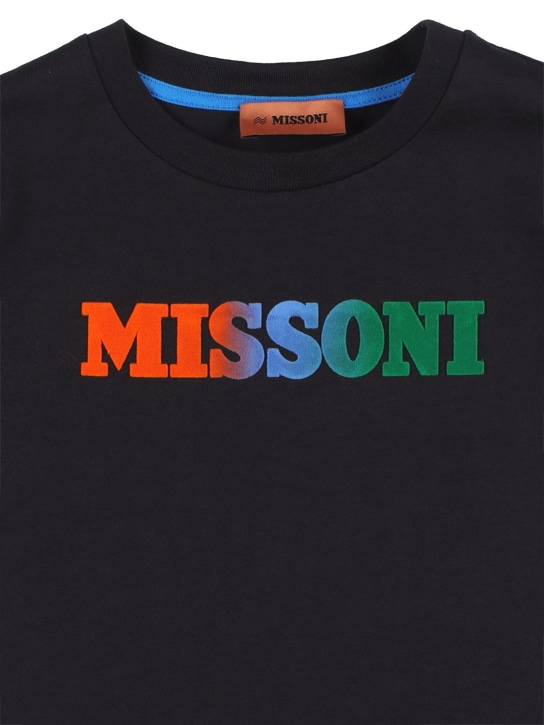 Missoni: T-shirt en jersey de coton à logo en velours - Noir - kids-boys_1 | Luisa Via Roma