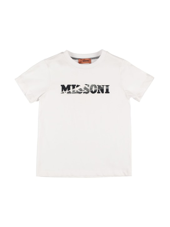 Missoni: 刺绣棉质平纹针织T恤 - 白色 - kids-boys_0 | Luisa Via Roma