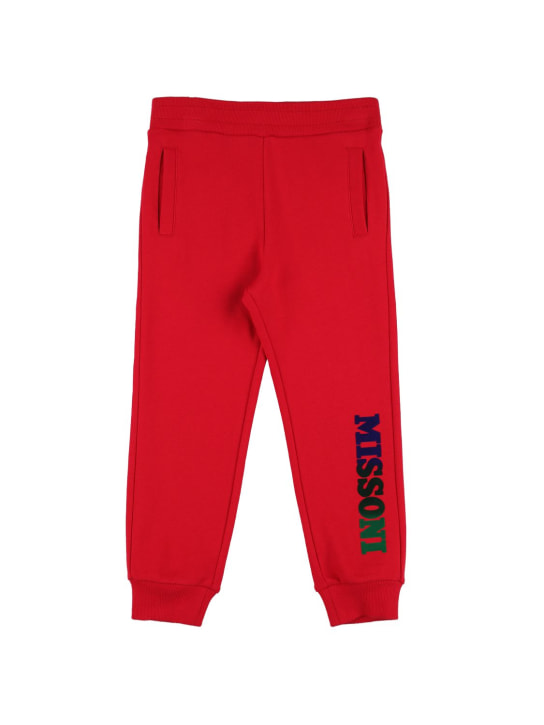Missoni: Pantalon en coton à logo en velours - Rouge - kids-girls_0 | Luisa Via Roma