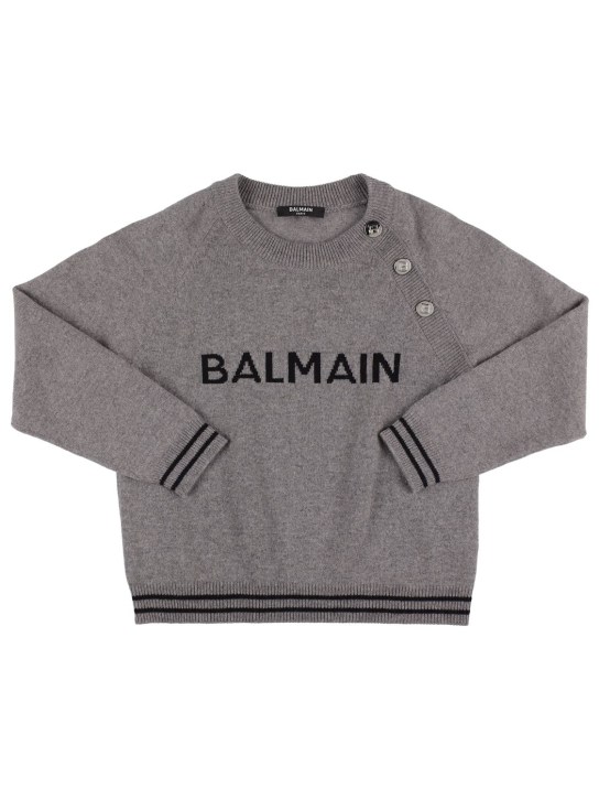 Balmain: Wool blend knit sweater - Grey - kids-girls_0 | Luisa Via Roma