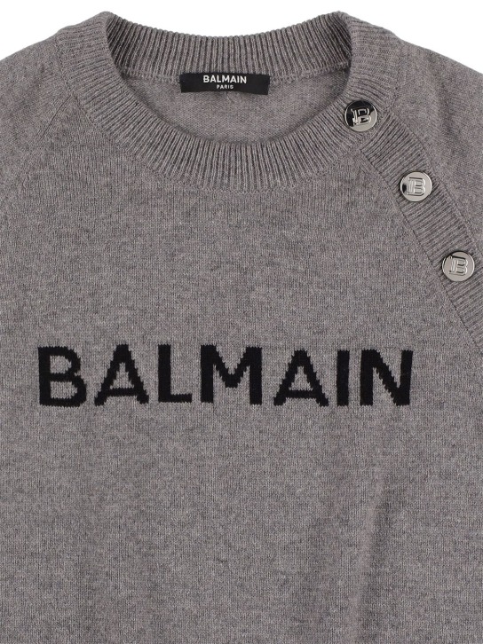 Balmain: Wool blend knit sweater - Grey - kids-boys_1 | Luisa Via Roma