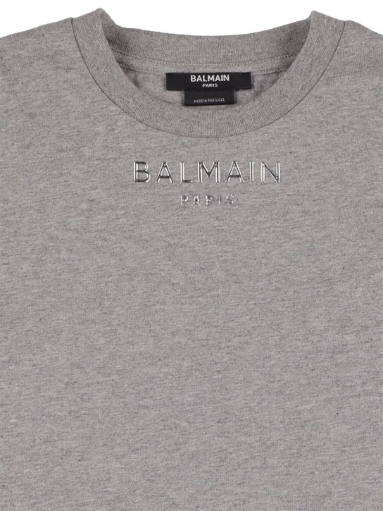 Balmain: Organic cotton jersey t-shirt w/logo - Grey - kids-boys_1 | Luisa Via Roma