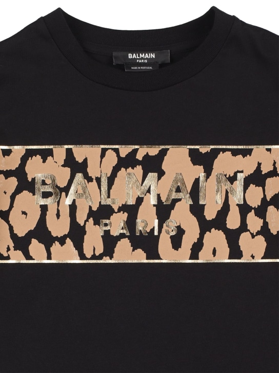 Balmain: Organic cotton jersey t-shirt w/logo - Schwarz - kids-girls_1 | Luisa Via Roma