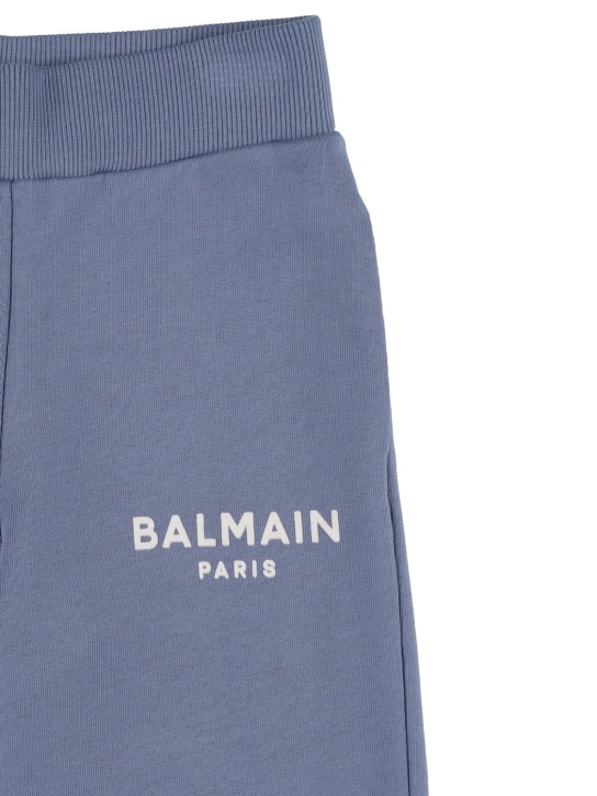 Balmain: Pantalones deportivos de algodón orgánico con logo - Azul Claro - kids-girls_1 | Luisa Via Roma
