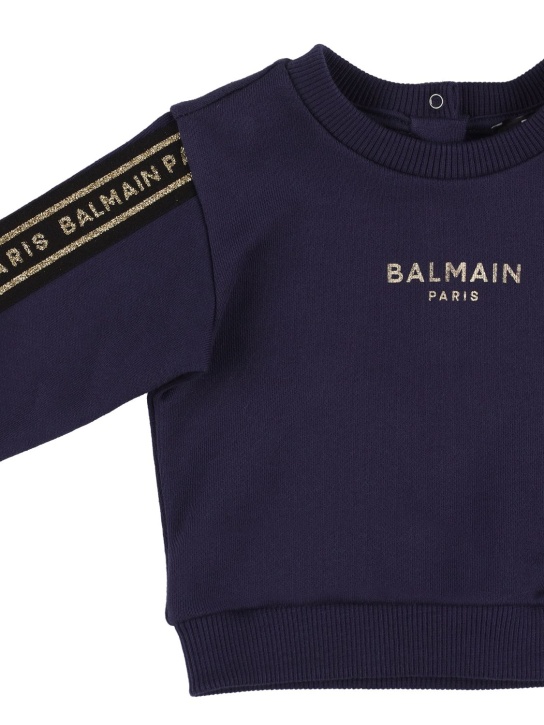 Balmain: Organic cotton sweatshirt w/logo - Navy - kids-boys_1 | Luisa Via Roma
