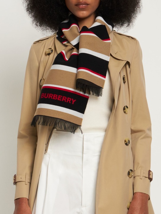 Burberry: Striped wool & cotton scarf w/logo - Beige/Brown - kids-boys_1 | Luisa Via Roma
