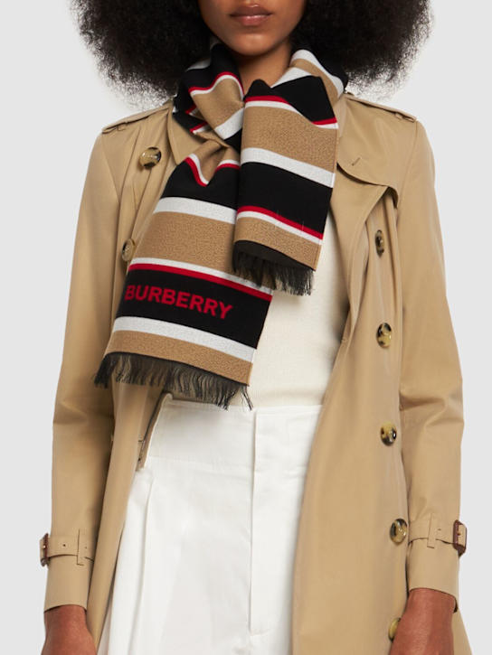 Burberry: Sciarpa in cotone e lana con logo - Beige/Marrone - kids-boys_1 | Luisa Via Roma