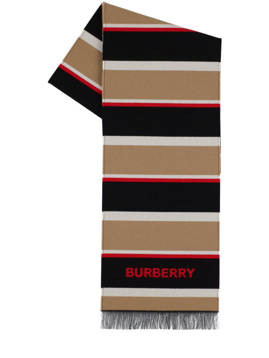 Burberry: Sciarpa in cotone e lana con logo - Beige/Marrone - kids-boys_0 | Luisa Via Roma