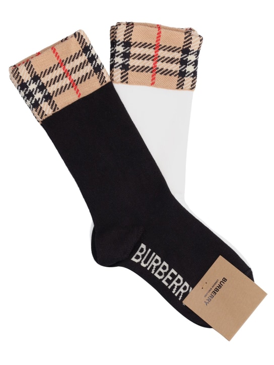 Burberry: Set of 2 check intarsia cotton socks - kids-girls_0 | Luisa Via Roma