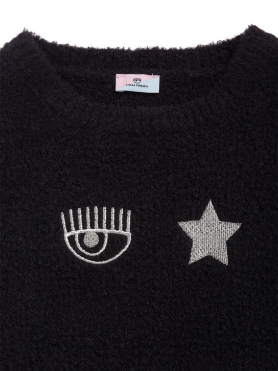 Chiara Ferragni: Suéter de punto con logo bordado - Negro - kids-girls_1 | Luisa Via Roma