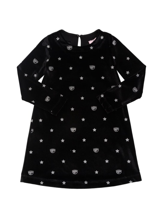 Chiara Ferragni: Glittered chenille logo dress - Schwarz - kids-girls_0 | Luisa Via Roma