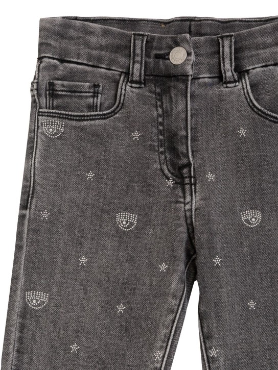 Chiara Ferragni: Embellished logo cotton denim jeans - Schwarz - kids-girls_1 | Luisa Via Roma