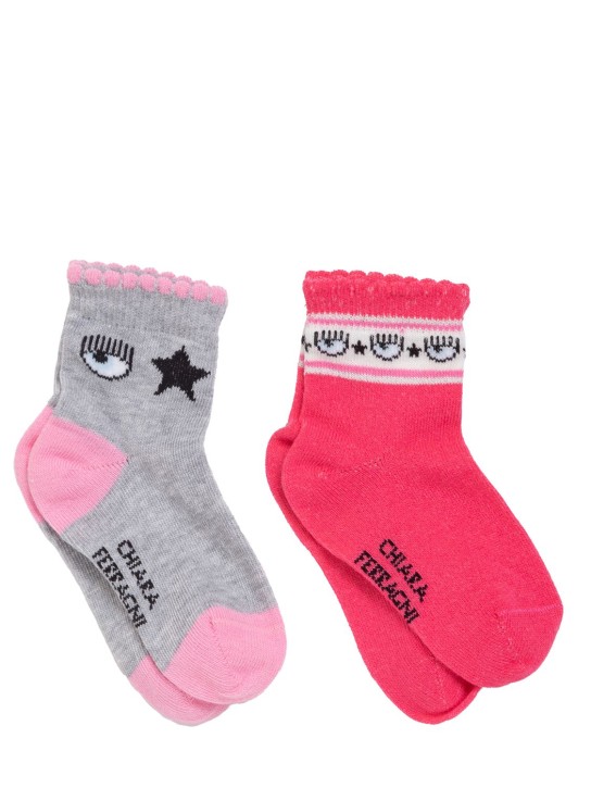 Chiara Ferragni: Set of 2 intarsia cotton blend socks - Bunt - kids-girls_0 | Luisa Via Roma