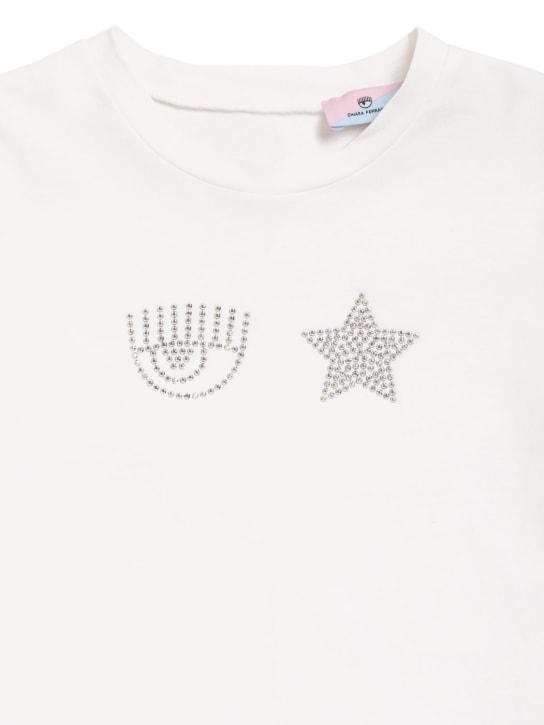 Chiara Ferragni: 装饰棉质平纹针织T恤 - 白色 - kids-girls_1 | Luisa Via Roma