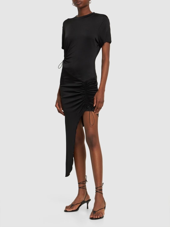 Et Ochs: Viscose jersey mini dress w/drawstrings - Siyah - women_1 | Luisa Via Roma