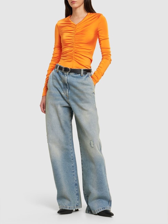 Et Ochs: 打褶粘胶纤维平纹针织长袖上衣 - 橙色 - women_1 | Luisa Via Roma