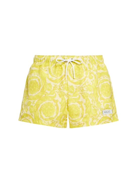 Versace: Barocco print nylon swim shorts - Mimosa - men_0 | Luisa Via Roma
