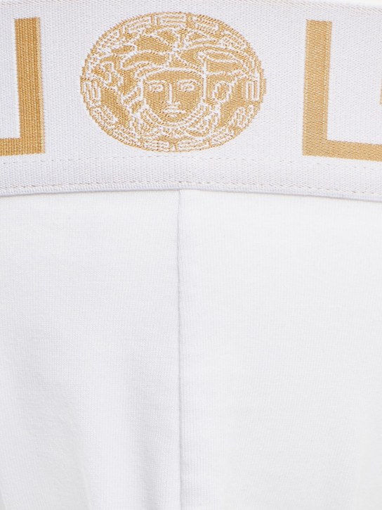 Versace: Stretch jersey logo jock strap - White/Gold - men_1 | Luisa Via Roma