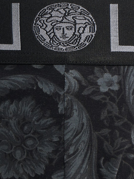 Versace: Barocco print stretch cotton jock strap - Black/Grey - men_1 | Luisa Via Roma