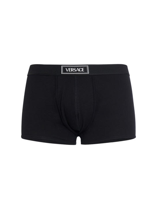 Versace Underwear: Boxer en coton à logo - Noir - men_0 | Luisa Via Roma