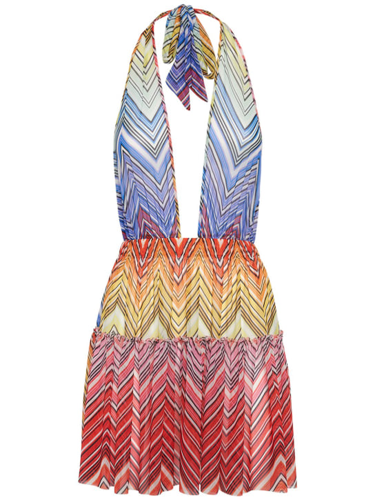 Missoni: Chevron print tulle mini halter dress - Multicolor - women_0 | Luisa Via Roma