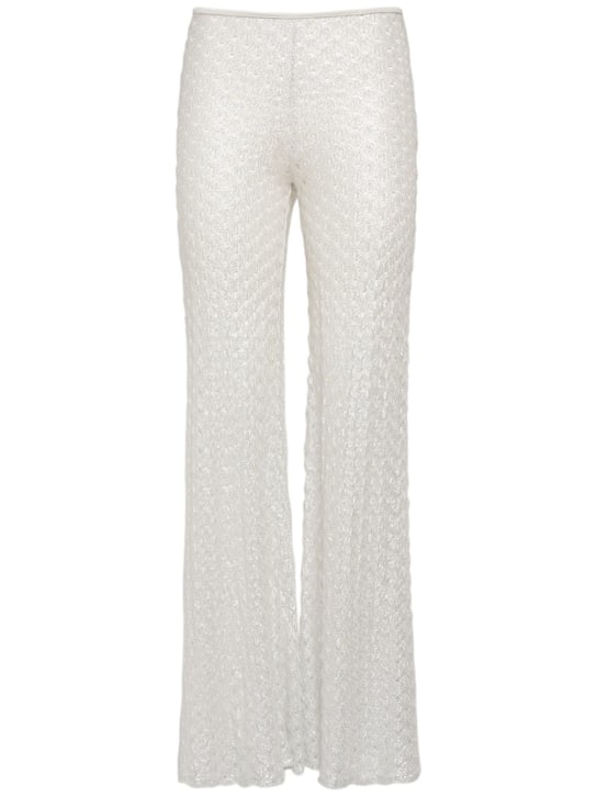 Missoni: Crochet lurex flared pants - Beyaz/Gümüş - women_0 | Luisa Via Roma