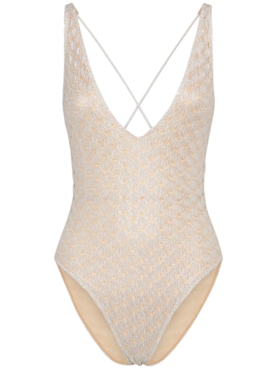 Missoni: Crochet lurex one piece swimsuit - White/Silver - women_0 | Luisa Via Roma