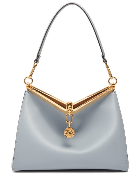 Etro: Medium Vela leather shoulder bag - Light Blue - women_0 | Luisa Via Roma