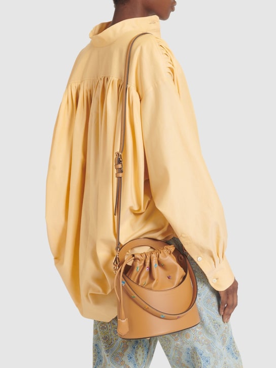 Etro: Saturno中号刺绣皮革手提包 - 米黄色 - women_1 | Luisa Via Roma