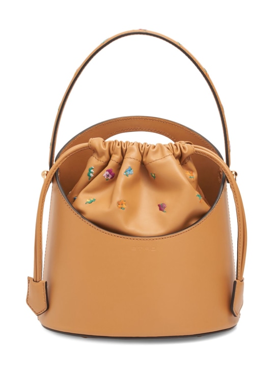 Etro: Medium Saturno embroidered leather bag - Beige - women_0 | Luisa Via Roma