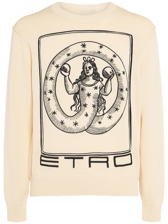 Etro: Logo cotton knit sweater - Beige - men_0 | Luisa Via Roma
