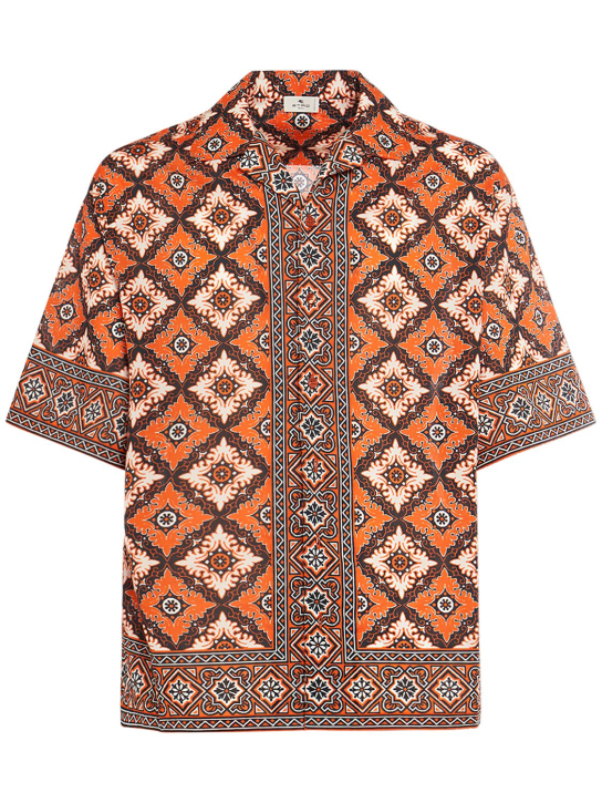 Etro: Camicia in cotone stampato - Arancione - men_0 | Luisa Via Roma