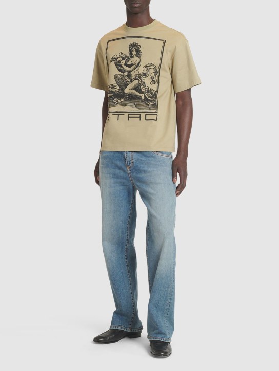 Etro: T-shirt in cotone con logo - Khaki - men_1 | Luisa Via Roma