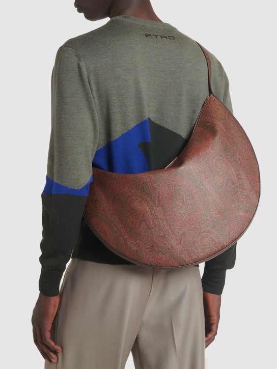 Etro: Paisley cotton hobo shoulder bag - Brown - men_1 | Luisa Via Roma