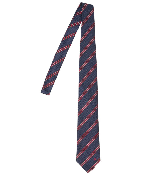 Etro: Cravate en soie imprimée - Bleu/Rouge - men_0 | Luisa Via Roma