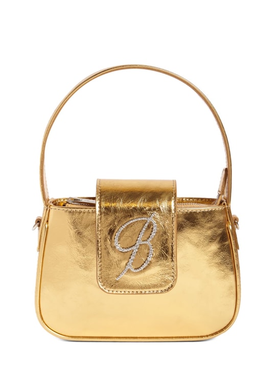 Blumarine: B laminated leather top handle bag - Altın Rengi - women_0 | Luisa Via Roma