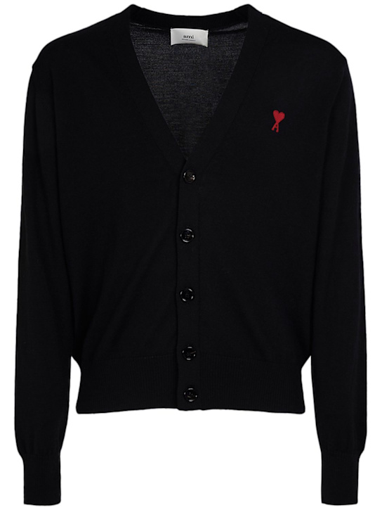 AMI Paris: Logo wool tricot cardigan - men_0 | Luisa Via Roma