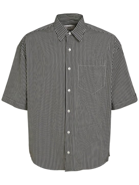 AMI Paris: Striped cotton boxy fit shirt - Siyah/Beyaz - men_0 | Luisa Via Roma