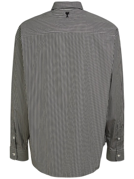AMI Paris: Striped cotton boxy fit shirt - Black/White - men_6 | Luisa Via Roma