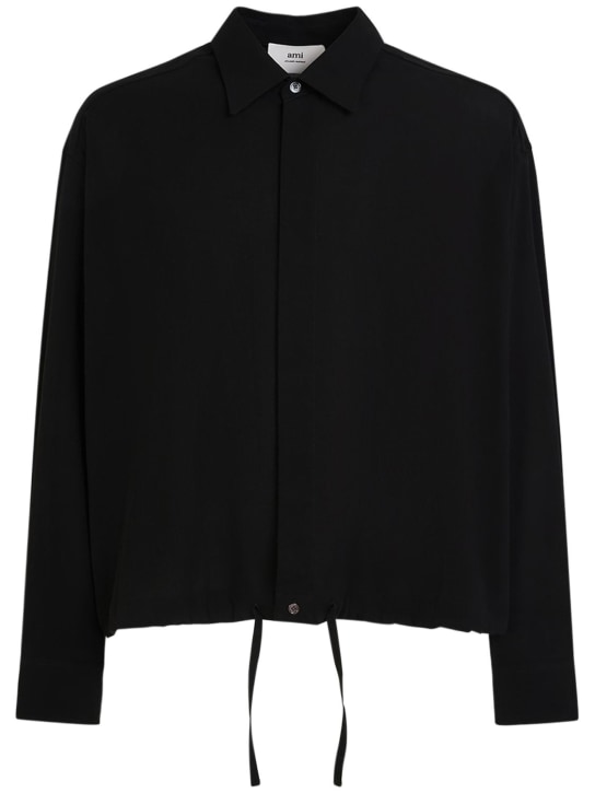AMI Paris: Cotton crepe shirt w/drawstring - Black - men_0 | Luisa Via Roma